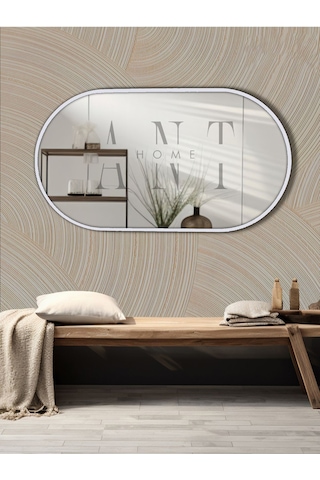 Model Alfa Dekoratif Ayna Duvar Aynası Konsol Aynası Mdf Elips Ayna 90 X 50 Beyaz