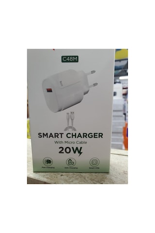 C48m Smart Charger 20w Usb To Mikro Usb Kablolu Hızlı Şarj Aleti Fast Charging Smart Chip Safe Charging Usb Adaptör Ve Mikro Usb Şarj Kablosu