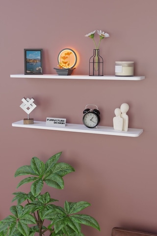 Dekoratif Uçan Duvar Rafı 2 Adet Gizli Monteli Raf Oval Kesim 80x18 Cm Beyaz
