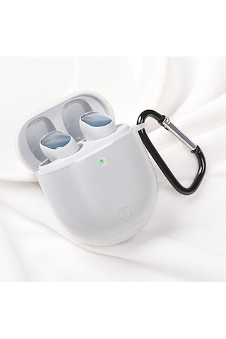 Koodmax Xiaomi Redmi Buds 3 Pro / Airdots 3 Pro Uyumlu Silikon Kılıf + Metal Kopça - Beyaz