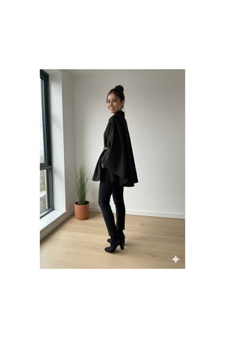 Unika Boutique Kadın Yeni Sezon Kemerli Panço Siyah