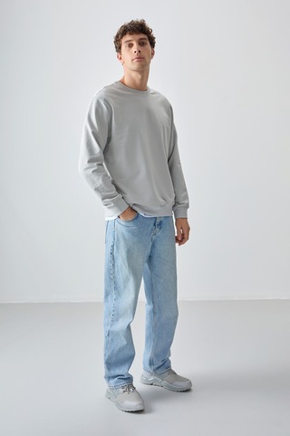 Taş Pamuk Yumuşak Dokulu Standart Fit Basic Erkek Sweatshirt - 88363 Taş