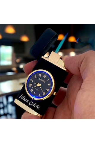 İsme Özel Kartal Logolu Turbo Jet Işıklı Saatli Çakmak