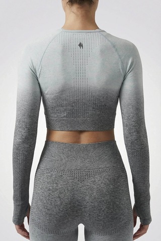 Woneagle Crop Top Gri Degrade Seamless Uzun Kollu Sweathshirt Gri Geçişli Gri Geçişli