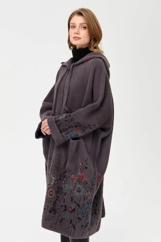 Desen Triko Kadın Triko Kırçiçeği Desenli Afrodit Panço 23065 Antrasit Antrasit