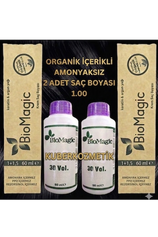 Biomagic 1.00 Siyah Organik İçerikli Amonyaksız Kalıcı Saç Boyası 2boya 2oksidan