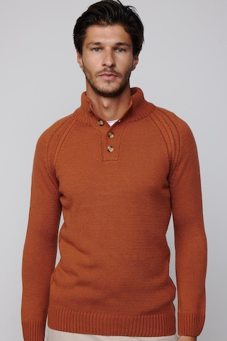 Tudors Erkek Slim Fit Dar Kesim Dik Yaka Düğmeli Tarçın Triko Triko Kazak-29590-tarçın Tarçın