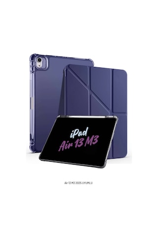 Apple Uyumlu iPad Air 13 İnç 2025 M3 Çip Kalem Bölmeli Standlı Akıllı Fuchsia Trifolding Tablet Kılıfı Kapaklı Kılıf
