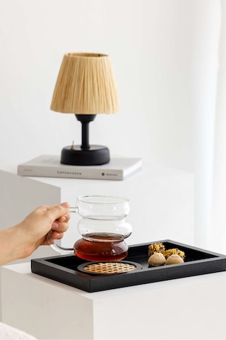 Siyah Mini Dikdörtgen Model Dekorasyon Düzenleyici Ahşap Tepsi 29x19cm