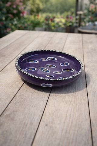 Dekoratif Çini Tabak 16 Cm Nazar Boncuklu Seramik Sunum Tabağı Meyve, Kuruyemiş, Salata Ve Mumluk Dekor Tabağı Çok Renkli