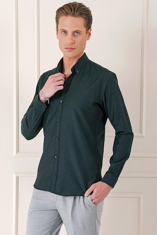 Efor Slim Fit Düğmeli Yaka Dokulu %100 Pamuk Klasik Siyah Gömlek Gk 724 Siyah