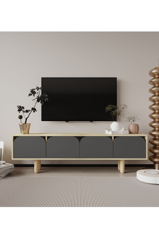 Lazio Bohem Ahşap Ayaklı Tv Ünitesi Tv Sehpası Safir Meşe-antrasit