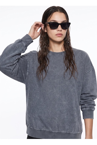 Mustang Antrasit Kadın Bisiklet Yaka Relaxed Sweatshirt M6wl-swt1543
