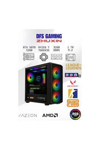Fazeon DFS Gaming Zhuxın R7-7800X3D 32 GB 1 TB M.2 SSD RTX5070 W10H Masaüstü Oyuncu Bilgisayarı
