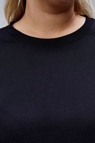 Banega Curve Büyük Beden Siyah Boyfriend Bisiklet Yaka Yırtmaçlı Pamuk Örme T-shirt Siyah