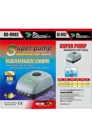 Rs-9902 Akvaryum Hava Motoru 4 Çıkış 8 L/Min 8w