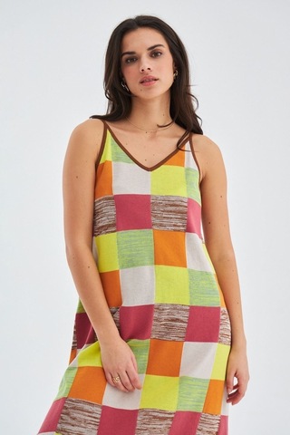 Peraluna Bonjo Dress Askılı Yazlık Kadın Triko Elbise Çok Renkli Çok Renkli