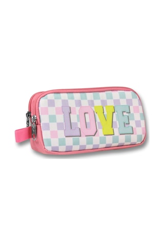 Ümit Çanta Pembe Sarı Love Desenli Kalem Çantası - Kız Çocuk - 5085 Pembe - Sarı