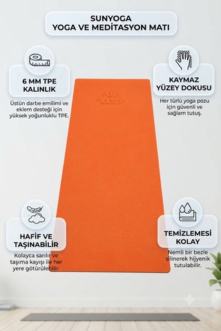 6 Mm Tpe Yoga Matı Kaymaz Çift Renkli Pilates Fitness Minderi Turuncu