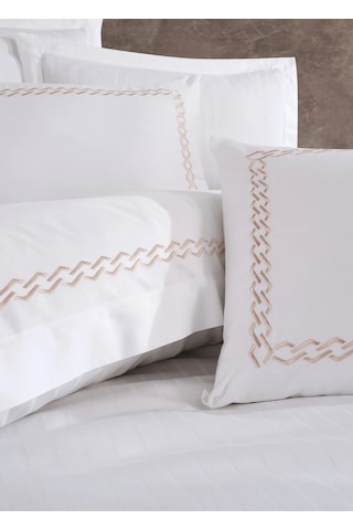 Dantela Nüans Nakışlı Pamuk Saten Çift Kişilik Nevresim Tak-beyaz Beyaz