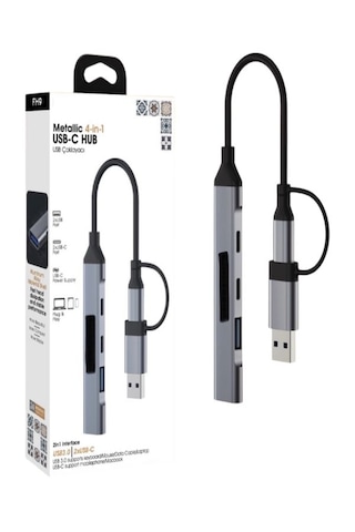 Usb-c Hub 4in1 Dönüştürücü - 2 Usb, 2 Type-c Port, Metalik Usb-c
