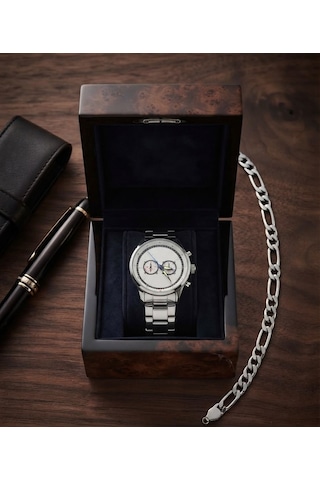 Erkek Kol Saati Bileklik Hediyeli Metal Kordon Çelik Kasa Analog Quartz Kronograf Görünümlü Gümüş Renk Şık Klasik Spor Erkek Saati Cp22 Çok Renkli 36955660