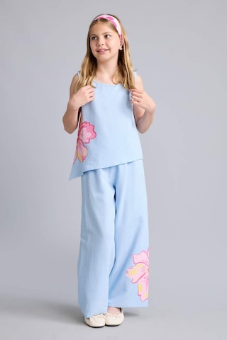 Defacto Wıde Leg Geniş Paça Açık Mavi Çiçekli Pantolon Kız Çocuk H9946a826hsbe745 Mavi-be745