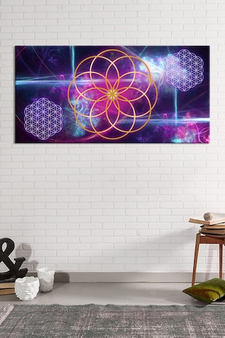 Yaşam Çiçeği Kutsal Geometri Sri Yantra Kanvas Tablo (8 Farklı Ölçü) 100 x 50