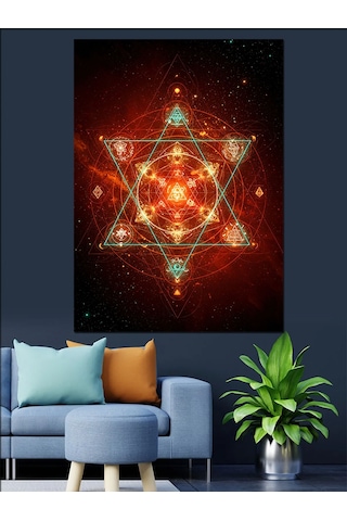 Kırmızı Geometrik Mandala Desen Dekoratif Kanvas - Mdf Ahşap Tablo