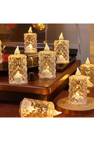 Led Şeffaf Kristal Led Pilli Alevsiz U Düğün Doğum Günü Ortam Işığı