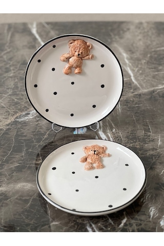 Meggdecor Teddy Bear 2 Adet Kabartma 21cm Tabak Beyaz
