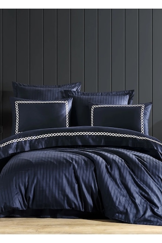 Dantela Nüans Nakışlı Pamuksaten Çift Kişilik Nev.takımı-lacivert Lacivert