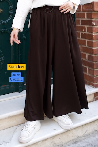 Balenbi Kadın Overisze Oysh Modal Kumaş Beli Lastikli Bağcıklı Etek-pantolon 1238 Kahverengi