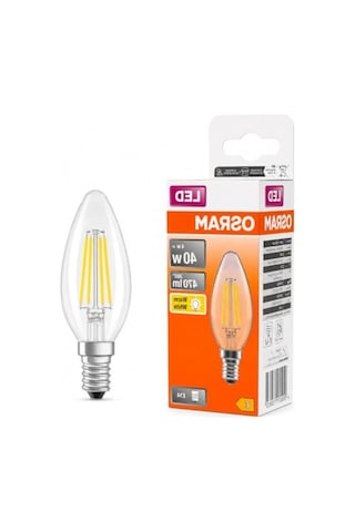 Osram Led Filament Mum Ampul E14 4w 470 Lümen 2700k Sarı Işık 40w Eşdeğeri Şeffaf Cam Dim Edilemez 4'lü Paket Enerji Sınıfı E 10c