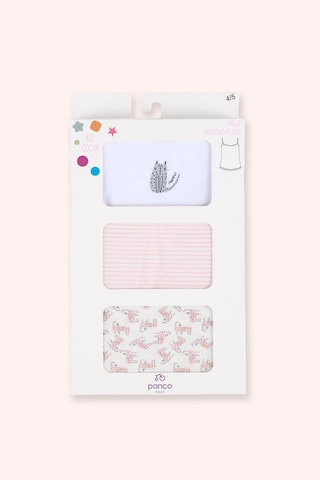 Panço Kız Çocuk Kedi Desenli Pembe 3'lü Atlet Seti