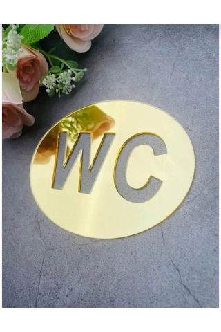 Wc Tabelası Aynalı Pleksi Altın Renk Gold Renk 10 Cm X 8 Cm