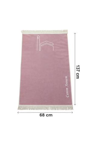Canım Anneme - Cami Desenli Saçaklı Kadife Seccade - Pembe