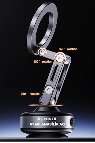 Wearfitpro W93 Alüminyum Manyetik Telefon Tutucu Type-c Şarjlı 360 Döner 3 Eksenli Katlanabilir Telefon Tutucu Gri