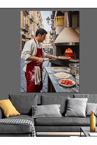 Ahşap Tablo Pizza Yapan Fırıncı Ustası