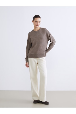 Lcw Everyday Bej Bisiklet Yaka Oversize Kadın Sweatshirt