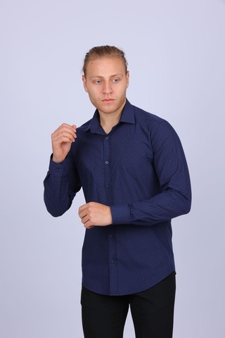 Tousus Slim Fit Lacivert Pitikareli Erkek Gömlek Slm-5108-tss