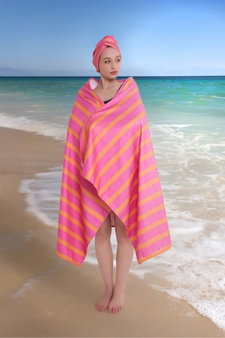 Çizgili Dijital Baskılı 100x180 Cm Plaj Havlusu Plaj Çantası+bon Turuncu