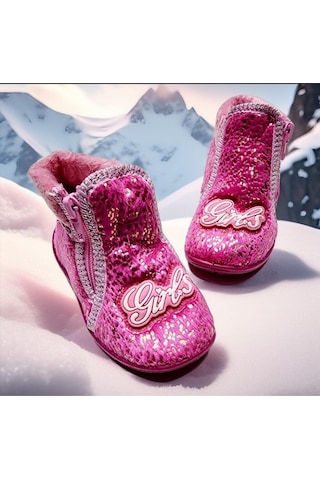 Çocuk Günlük Kaymaz Taban Fermuarlı Girls Panduf Pembe