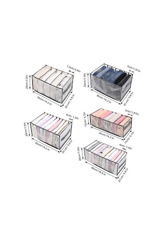 Novahub 5 Adet Giysi Düzenleyici 5/7/9/12 Izgara Dolap Düzenleyici Depolama Çekmece Bölücüler Gardırop Giysi Kutusu Kot Pantolon Tişört İç Çamaşırı Gri