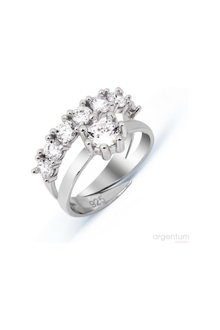 Zirkon Taşlı Gümüş Yeditaş Tektaş Kombin Ayarlanabilir Yüzük