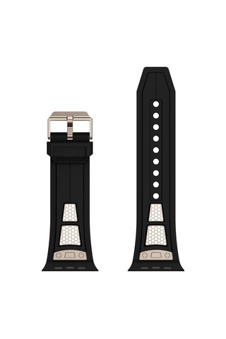 Apple Uyumlu Watch 44mm Mkst Krd-117 Hava Alabilen Delikli Metal Süslemeli Desenli Silikon Kordon-titanyum-