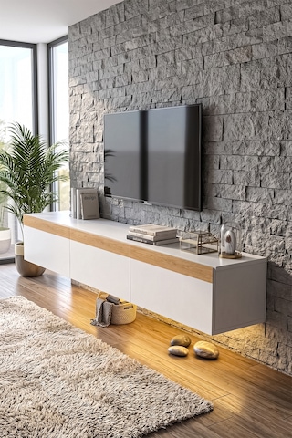 Pureline Tech Led Işıklı Tv Ünitesi 180 Cm - Modern Tv Sehpası - Beyaz