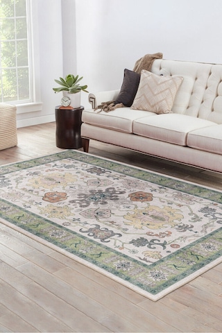 Foldy Vintage Desenli Dokuma Taban Dekoratif Yeşil Halı Fl 39