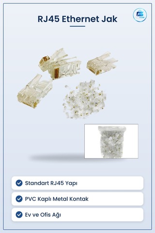 Standart Rj45 Ethernet Jak Network Aksesuarı Pvc Kaplı Metal Kont