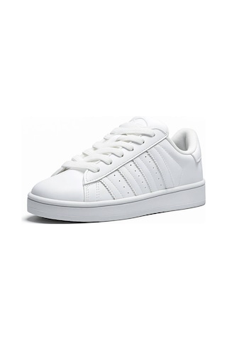 Unisex Günlük Spor Ayakkabı Kaymaz Yumuşak Taban Rahat Bağcıklı Sneaker 473 Beyaz